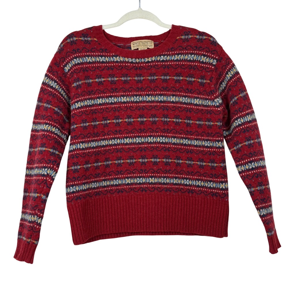 Newton Trading Co Fair Isle Sweater‎ Red Wool Shetland Size M